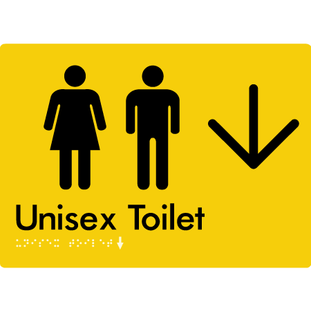 Braille Sign Unisex Toilet with Large Arrow - Braille Tactile Signs Aust. - BTS03->D-yel - Custom Signs - Fast Shipping - High Quality - Australian Made &amp; Owned