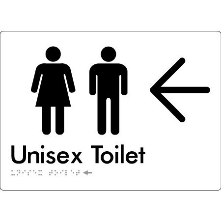 Braille Sign Unisex Toilet with Large Arrow - Braille Tactile Signs Aust. - BTS03->L-wht - Custom Signs - Fast Shipping - High Quality - Australian Made &amp; Owned