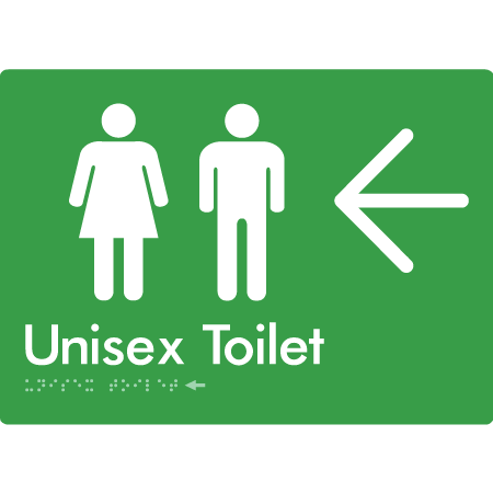 Braille Sign Unisex Toilet with Large Arrow - Braille Tactile Signs Aust. - BTS03->L-grn - Custom Signs - Fast Shipping - High Quality - Australian Made &amp; Owned