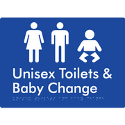 Braille Sign Unisex Toilets & Baby Change - Braille Tactile Signs Aust. - BTS162n-blu - Custom Signs - Fast Shipping - High Quality - Australian Made &amp; Owned