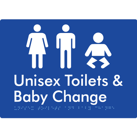 Braille Sign Unisex Toilets & Baby Change - Braille Tactile Signs Aust. - BTS162n-blu - Custom Signs - Fast Shipping - High Quality - Australian Made &amp; Owned