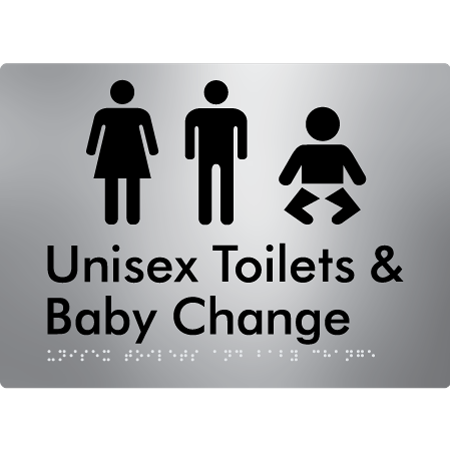 Braille Sign Unisex Toilets & Baby Change - Braille Tactile Signs Aust. - BTS162n-aliS - Custom Signs - Fast Shipping - High Quality - Australian Made &amp; Owned