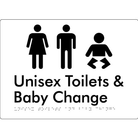 Braille Sign Unisex Toilets & Baby Change - Braille Tactile Signs Aust. - BTS162n-wht - Custom Signs - Fast Shipping - High Quality - Australian Made &amp; Owned