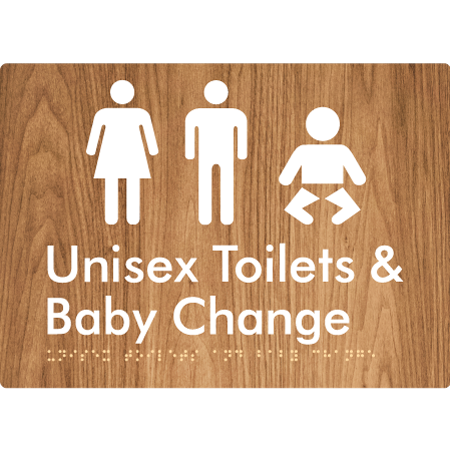 Braille Sign Unisex Toilets & Baby Change - Braille Tactile Signs Aust. - BTS162n-wdg - Custom Signs - Fast Shipping - High Quality - Australian Made &amp; Owned