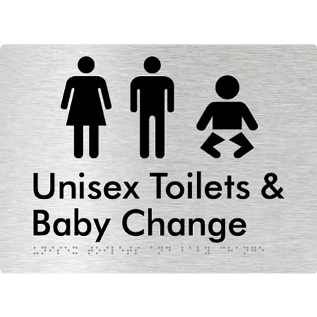 Braille Sign Unisex Toilets & Baby Change - Braille Tactile Signs Aust. - BTS162n-aliB - Custom Signs - Fast Shipping - High Quality - Australian Made &amp; Owned