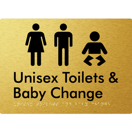 Braille Sign Unisex Toilets & Baby Change - Braille Tactile Signs Aust. - BTS162n-aliG - Custom Signs - Fast Shipping - High Quality - Australian Made &amp; Owned