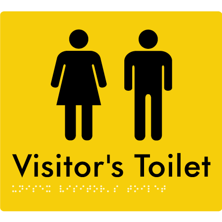 Braille Sign Unisex Visitor's Toilet - Braille Tactile Signs Aust. - BTS131-yel - Custom Signs - Fast Shipping - High Quality - Australian Made &amp; Owned