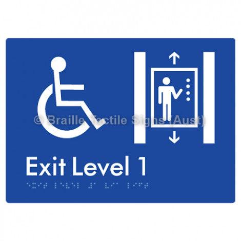 Braille Sign Exit Level 1 Via Lift - Braille Tactile Signs (Aust) - BTS271-01-blu - Fully Custom Signs - Fast Shipping - High Quality - Australian Made &amp; Owned