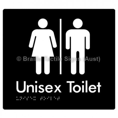 Braille Sign Unisex Toilet w/ Air Lock - Braille Tactile Signs (Aust) - BTS03-AL-blk - Fully Custom Signs - Fast Shipping - High Quality - Australian Made &amp; Owned