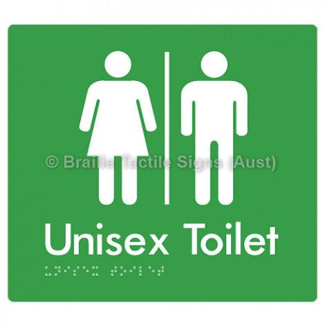 Braille Sign Unisex Toilet w/ Air Lock - Braille Tactile Signs (Aust) - BTS03-AL-grn - Fully Custom Signs - Fast Shipping - High Quality - Australian Made &amp; Owned
