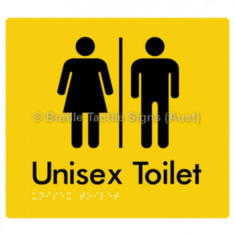 Braille Sign Unisex Toilet w/ Air Lock - Braille Tactile Signs (Aust) - BTS03-AL-yel - Fully Custom Signs - Fast Shipping - High Quality - Australian Made &amp; Owned