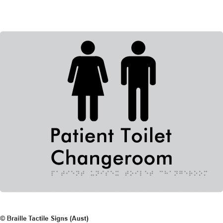 Braille Sign Patient Unisex Toilet Changeroom - Braille Tactile Signs (Aust) - BTS102-slv - Fully Custom Signs - Fast Shipping - High Quality - Australian Made &amp; Owned