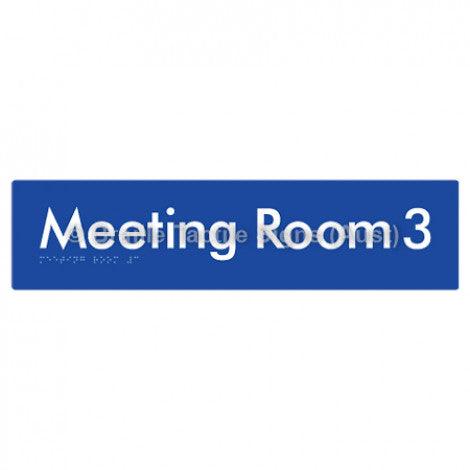 Braille Sign Meeting Room 3 - Braille Tactile Signs (Aust) - BTS120-03-blu - Fully Custom Signs - Fast Shipping - High Quality - Australian Made &amp; Owned