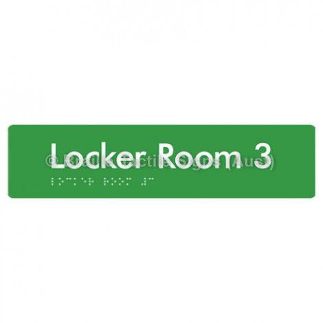 Braille Sign Locker Room 3 - Braille Tactile Signs (Aust) - BTS127-03-grn - Fully Custom Signs - Fast Shipping - High Quality - Australian Made &amp; Owned