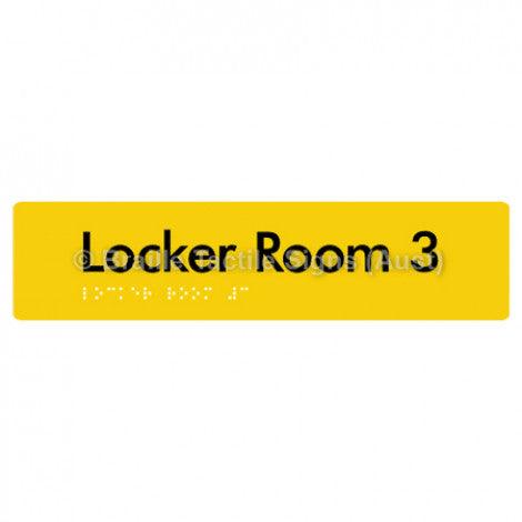Braille Sign Locker Room 3 - Braille Tactile Signs (Aust) - BTS127-03-yel - Fully Custom Signs - Fast Shipping - High Quality - Australian Made &amp; Owned