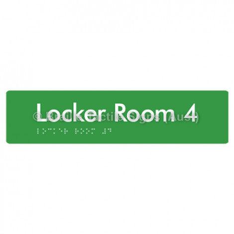 Braille Sign Locker Room 4 - Braille Tactile Signs (Aust) - BTS127-04-grn - Fully Custom Signs - Fast Shipping - High Quality - Australian Made &amp; Owned