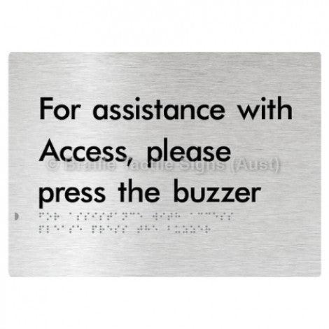 Braille Sign For Assistance With Access, Please Press The Buzzer - Braille Tactile Signs (Aust) - BTS128-aliB - Fully Custom Signs - Fast Shipping - High Quality - Australian Made &amp; Owned
