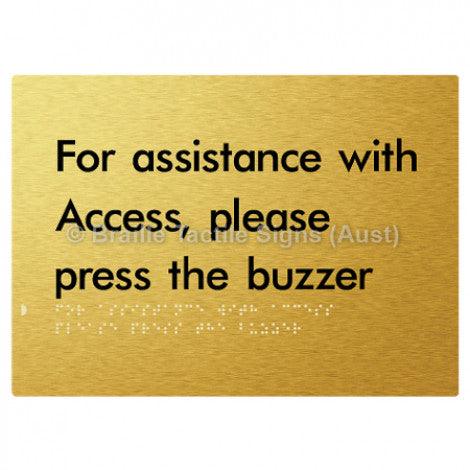 Braille Sign For Assistance With Access, Please Press The Buzzer - Braille Tactile Signs (Aust) - BTS128-aliG - Fully Custom Signs - Fast Shipping - High Quality - Australian Made &amp; Owned