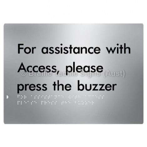 Braille Sign For Assistance With Access, Please Press The Buzzer - Braille Tactile Signs (Aust) - BTS128-aliS - Fully Custom Signs - Fast Shipping - High Quality - Australian Made &amp; Owned