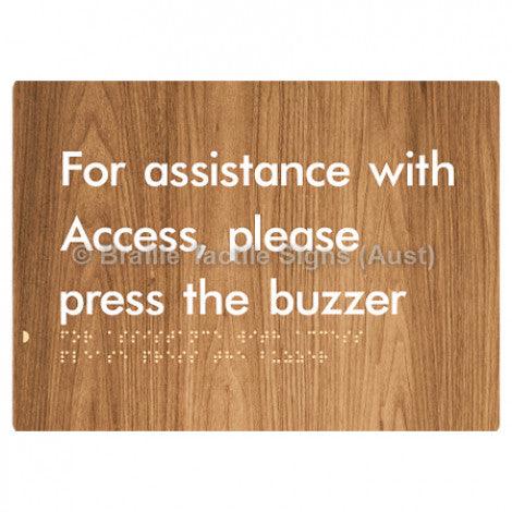 Braille Sign For Assistance With Access, Please Press The Buzzer - Braille Tactile Signs (Aust) - BTS128-wdg - Fully Custom Signs - Fast Shipping - High Quality - Australian Made &amp; Owned