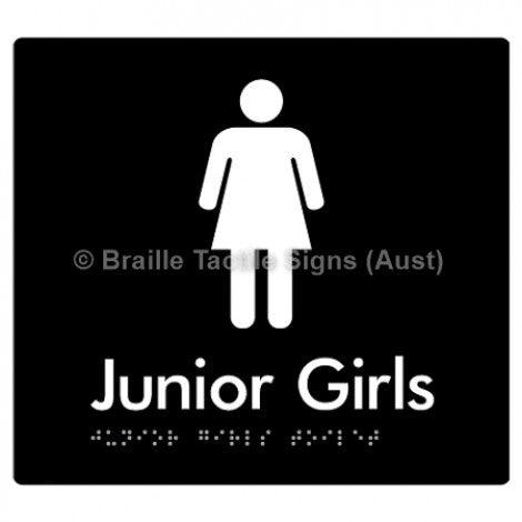 Braille Sign Junior Girls Toilet - Braille Tactile Signs (Aust) - BTS142-blk - Fully Custom Signs - Fast Shipping - High Quality - Australian Made &amp; Owned