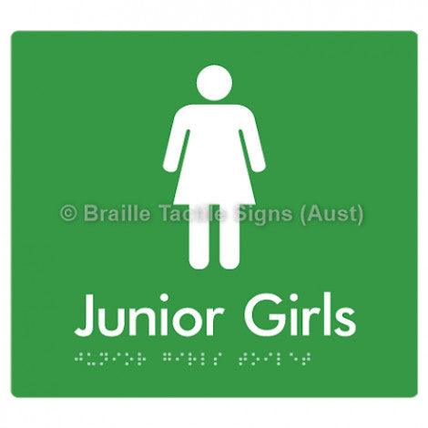 Braille Sign Junior Girls Toilet - Braille Tactile Signs (Aust) - BTS142-grn - Fully Custom Signs - Fast Shipping - High Quality - Australian Made &amp; Owned