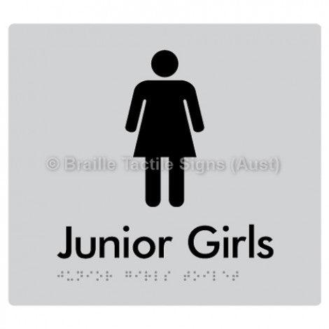 Braille Sign Junior Girls Toilet - Braille Tactile Signs (Aust) - BTS142-slv - Fully Custom Signs - Fast Shipping - High Quality - Australian Made &amp; Owned
