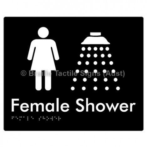 Braille Sign Female Shower - Braille Tactile Signs (Aust) - BTS157n-blk - Fully Custom Signs - Fast Shipping - High Quality - Australian Made &amp; Owned