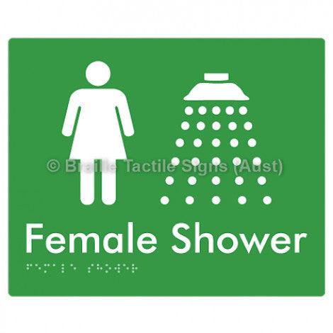 Braille Sign Female Shower - Braille Tactile Signs (Aust) - BTS157n-grn - Fully Custom Signs - Fast Shipping - High Quality - Australian Made &amp; Owned