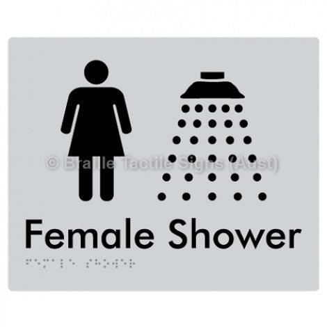 Braille Sign Female Shower - Braille Tactile Signs (Aust) - BTS157n-slv - Fully Custom Signs - Fast Shipping - High Quality - Australian Made &amp; Owned