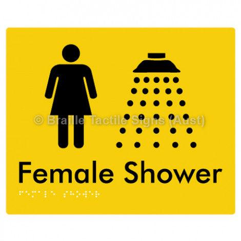 Braille Sign Female Shower - Braille Tactile Signs (Aust) - BTS157n-yel - Fully Custom Signs - Fast Shipping - High Quality - Australian Made &amp; Owned