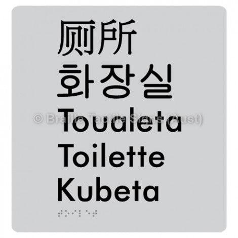 Braille Sign Toilet (Multiple Languages) - Braille Tactile Signs (Aust) - BTS200-slv - Fully Custom Signs - Fast Shipping - High Quality - Australian Made &amp; Owned
