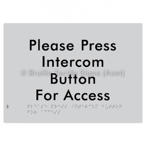 Braille Sign Please Press Intercom Button for Access - Braille Tactile Signs (Aust) - BTS220-slv - Fully Custom Signs - Fast Shipping - High Quality - Australian Made &amp; Owned