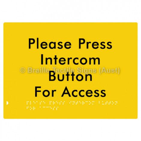 Braille Sign Please Press Intercom Button for Access - Braille Tactile Signs (Aust) - BTS220-yel - Fully Custom Signs - Fast Shipping - High Quality - Australian Made &amp; Owned