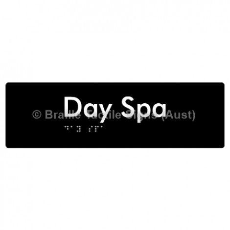 Braille Sign Day Spa - Braille Tactile Signs (Aust) - BTS227-blk - Fully Custom Signs - Fast Shipping - High Quality - Australian Made &amp; Owned
