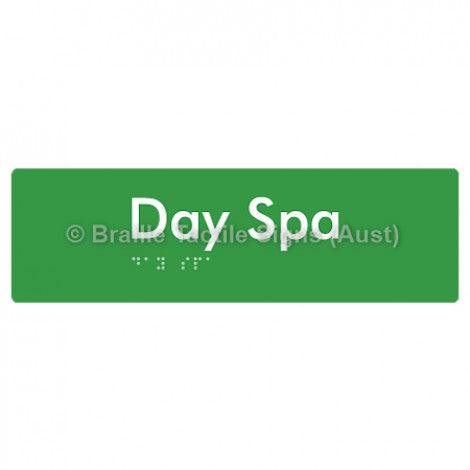 Braille Sign Day Spa - Braille Tactile Signs (Aust) - BTS227-grn - Fully Custom Signs - Fast Shipping - High Quality - Australian Made &amp; Owned