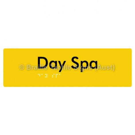 Braille Sign Day Spa - Braille Tactile Signs (Aust) - BTS227-yel - Fully Custom Signs - Fast Shipping - High Quality - Australian Made &amp; Owned