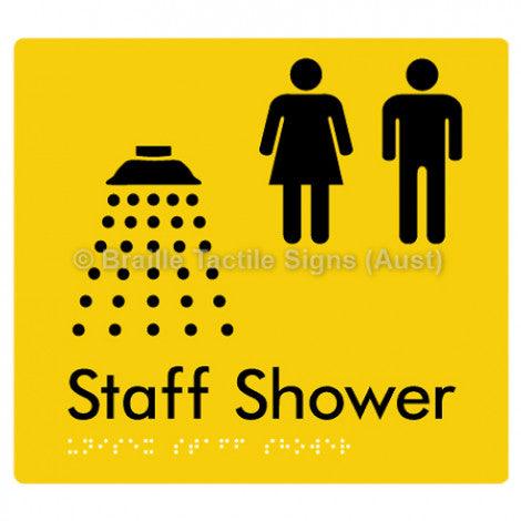 Braille Sign Unisex Staff Shower - Braille Tactile Signs (Aust) - BTS246-yel - Fully Custom Signs - Fast Shipping - High Quality - Australian Made &amp; Owned