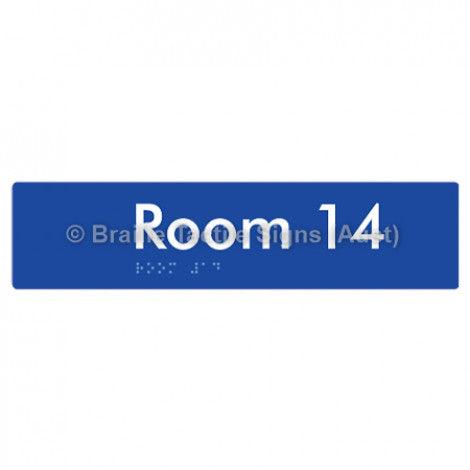 Braille Sign Room 14 - Braille Tactile Signs (Aust) - BTS248-14-blu - Fully Custom Signs - Fast Shipping - High Quality - Australian Made &amp; Owned