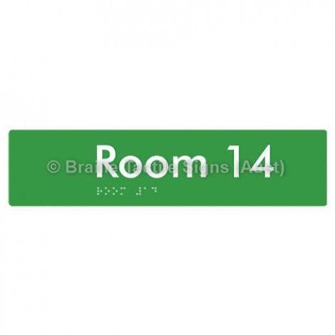Braille Sign Room 14 - Braille Tactile Signs (Aust) - BTS248-14-grn - Fully Custom Signs - Fast Shipping - High Quality - Australian Made &amp; Owned