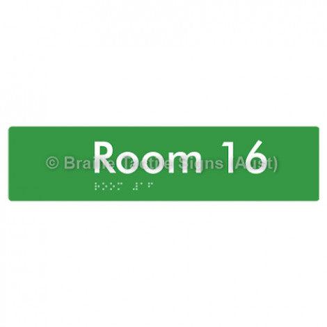 Braille Sign Room 16 - Braille Tactile Signs (Aust) - BTS248-16-grn - Fully Custom Signs - Fast Shipping - High Quality - Australian Made &amp; Owned