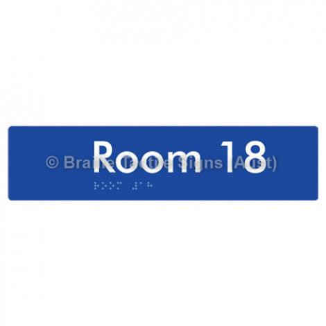 Braille Sign Room 18 - Braille Tactile Signs (Aust) - BTS248-18-blu - Fully Custom Signs - Fast Shipping - High Quality - Australian Made &amp; Owned