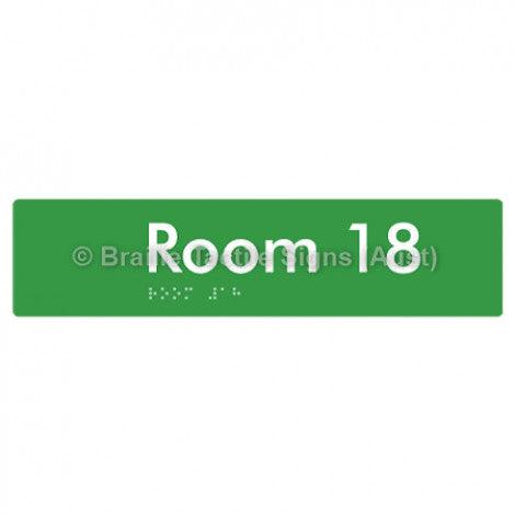Braille Sign Room 18 - Braille Tactile Signs (Aust) - BTS248-18-grn - Fully Custom Signs - Fast Shipping - High Quality - Australian Made &amp; Owned