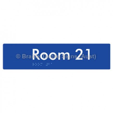 Braille Sign Room 21 - Braille Tactile Signs (Aust) - BTS248-21-blu - Fully Custom Signs - Fast Shipping - High Quality - Australian Made &amp; Owned