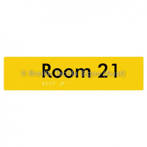 Braille Sign Room 21 - Braille Tactile Signs (Aust) - BTS248-21-yel - Fully Custom Signs - Fast Shipping - High Quality - Australian Made &amp; Owned