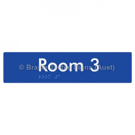 Braille Sign Room 3 - Braille Tactile Signs (Aust) - BTS248-03-blu - Fully Custom Signs - Fast Shipping - High Quality - Australian Made &amp; Owned