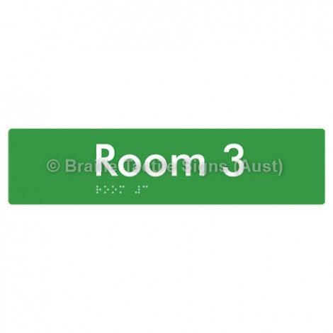 Braille Sign Room 3 - Braille Tactile Signs (Aust) - BTS248-03-grn - Fully Custom Signs - Fast Shipping - High Quality - Australian Made &amp; Owned