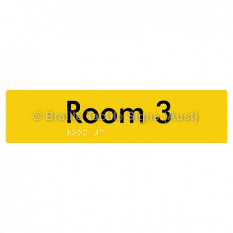 Braille Sign Room 3 - Braille Tactile Signs (Aust) - BTS248-03-yel - Fully Custom Signs - Fast Shipping - High Quality - Australian Made &amp; Owned
