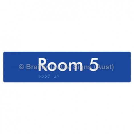 Braille Sign Room 5 - Braille Tactile Signs (Aust) - BTS248-05-blu - Fully Custom Signs - Fast Shipping - High Quality - Australian Made &amp; Owned