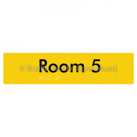 Braille Sign Room 5 - Braille Tactile Signs (Aust) - BTS248-05-yel - Fully Custom Signs - Fast Shipping - High Quality - Australian Made &amp; Owned